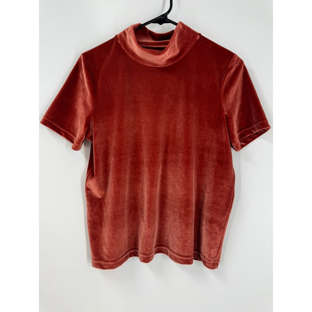 Madewell Women's Velvet Mock Neck Short Sleeve Top Women's Size S Rust Brown